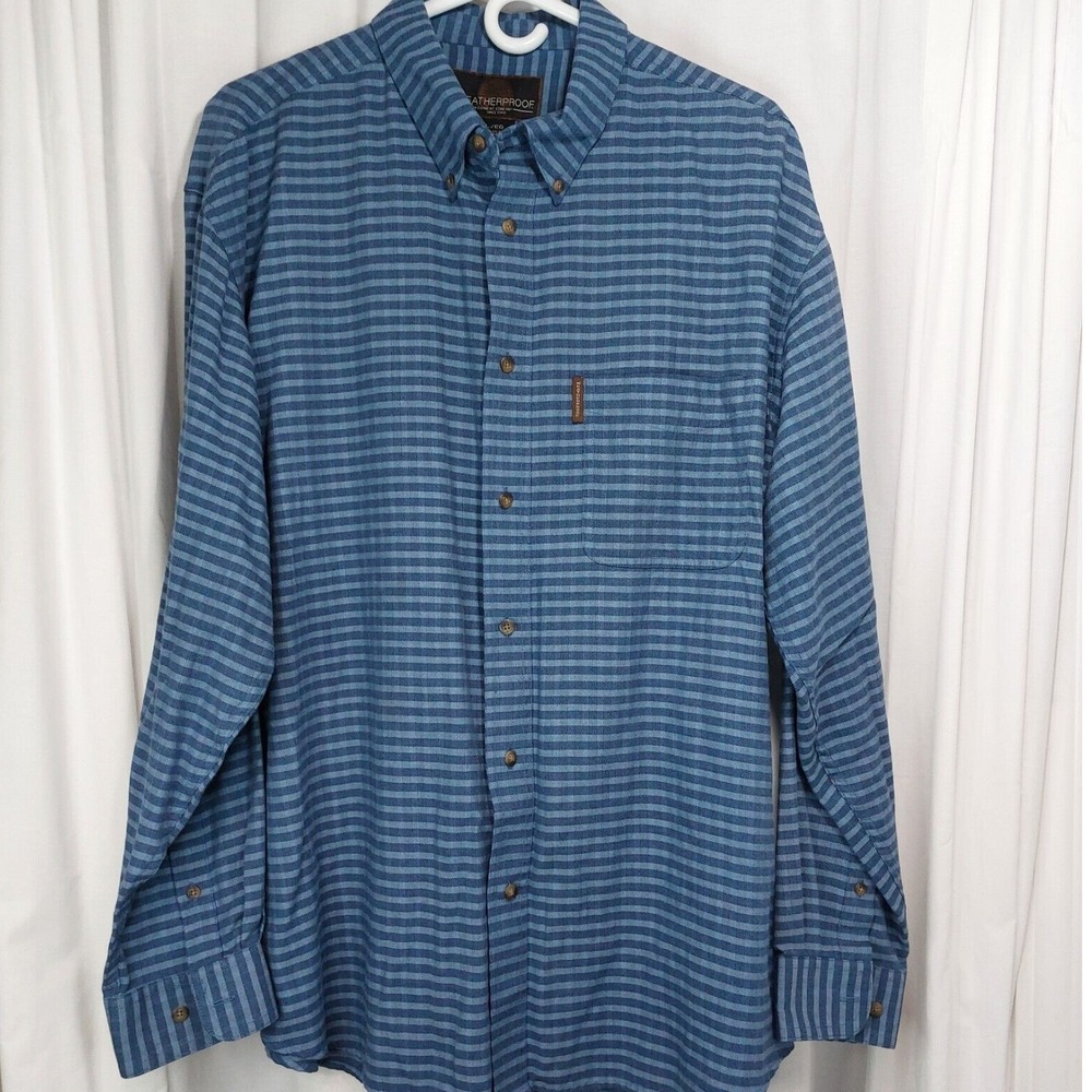 Weatherproof Mens Shirt XL Flannel Blue Striped Button Pocket
